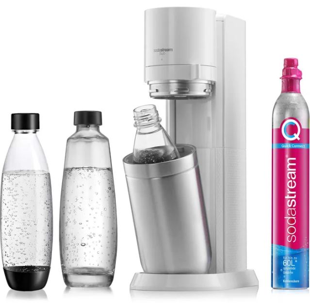 Wassersprudler Duo, weiß, mit 1 Glasflasche, 1 Kunststoffflasche, 1 Zylinder